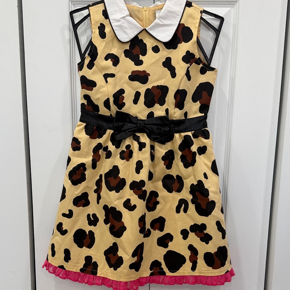Leopard Print Kids Casual Dress with Pink Trim - Like New